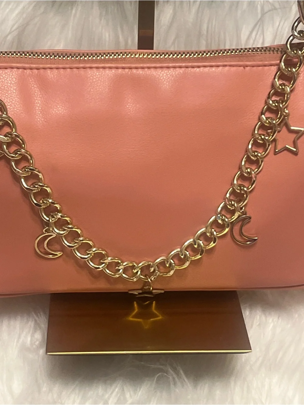 wild fable Coral Shoulder Bag with Gold Star & Moon Charm Chain